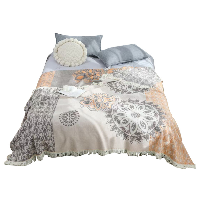 Памучно кърпено одеяло с ресни, 100% памук, реактивно боядисване, свиване 3%