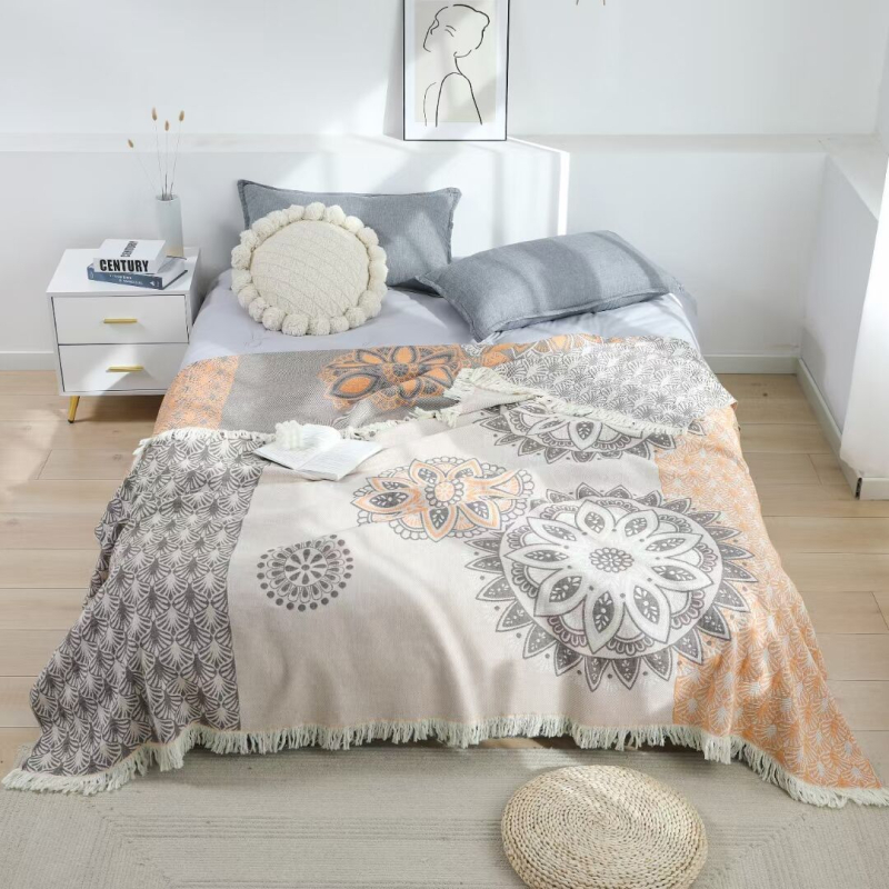 Κουβέρτα πετσέτας με φούντες, 100% βαμβάκι, αντιδραστική βαφή, 3% συρρίκνωση