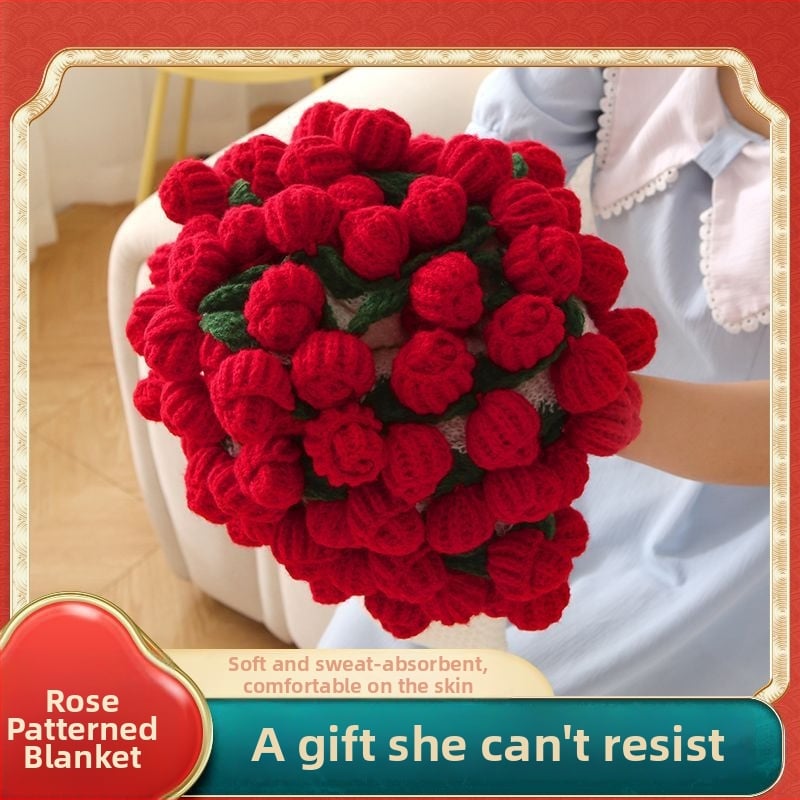 Βελουδένιο πετσέτα-ριχτάρι με σχέδιο από τριαντάφυλλα και καρδιές, λουλουδένιο μοτίβο, για όλες τις εποχές