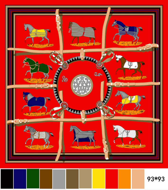 URQ poliesterski satin kvadratni šal s otiskom, jednostavno tkanje, za ljeto