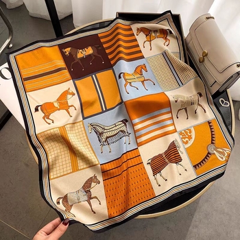 Șal pătrat din mătase, dungi – finisaj satin, 100% mătase, țesătură twill, imprimare digitală