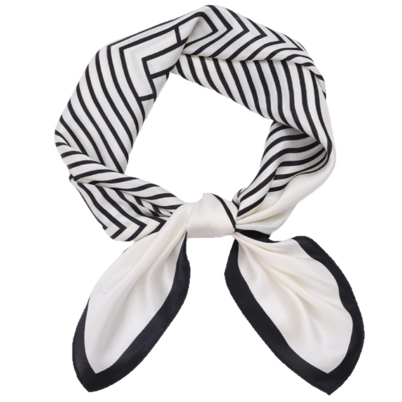 Șal pătrat din mătase, dungi – finisaj satin, 100% mătase, țesătură twill, imprimare digitală