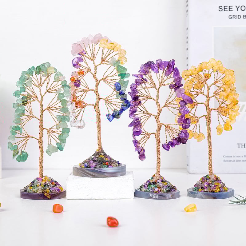 Δέντρο κρυστάλλου για οικιακή διακόσμηση - Φυσικό κρύσταλλο με βάση από αχάτη, μοντέρνο μινιμαλιστικό στυλ, ατομική συσκευασία