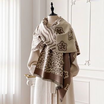 Novi šal s leopard uzorkom i zvjezdicama, korejska verzija, svestran topao šal od umjetnog kašmira za žene, deblji, jacquard obrada