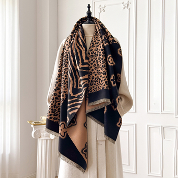 Novi šal s leopard uzorkom i zvjezdicama, korejska verzija, svestran topao šal od umjetnog kašmira za žene, deblji, jacquard obrada