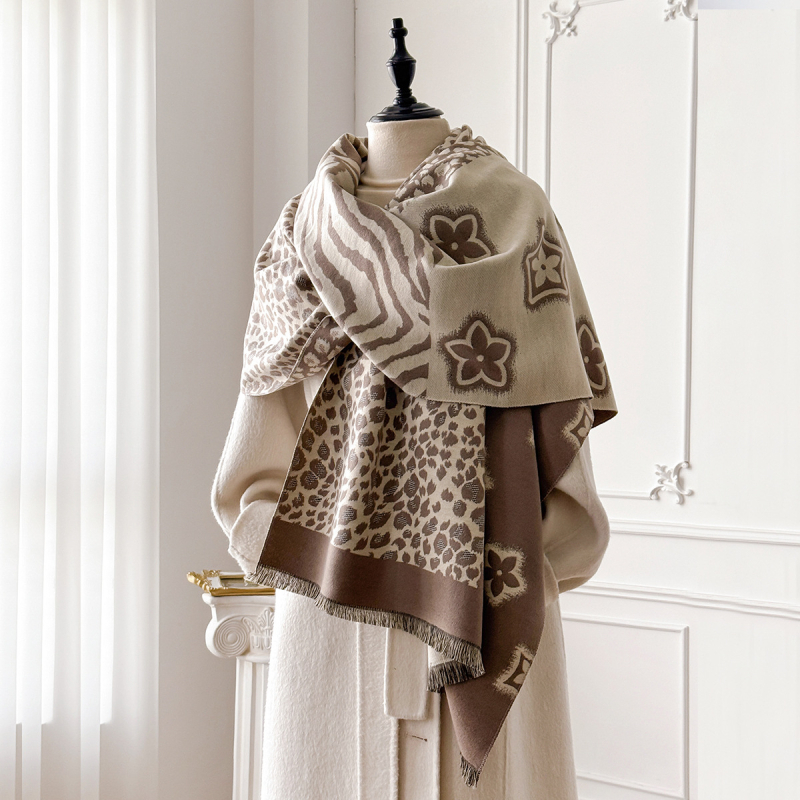 Novi šal s leopard uzorkom i zvjezdicama, korejska verzija, svestran topao šal od umjetnog kašmira za žene, deblji, jacquard obrada