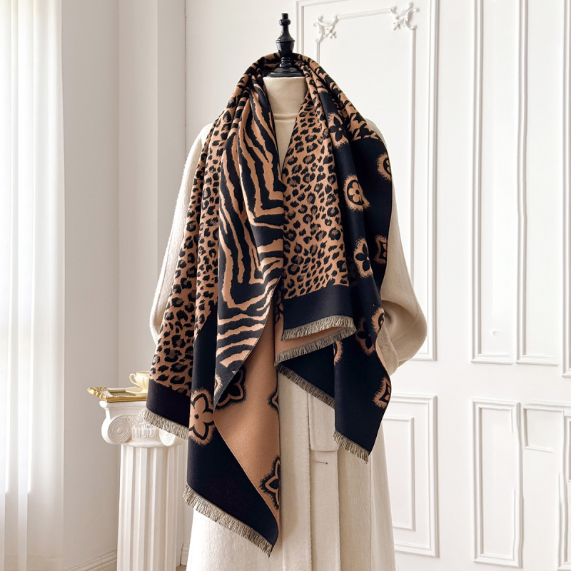 Novi šal s leopard uzorkom i zvjezdicama, korejska verzija, svestran topao šal od umjetnog kašmira za žene, deblji, jacquard obrada