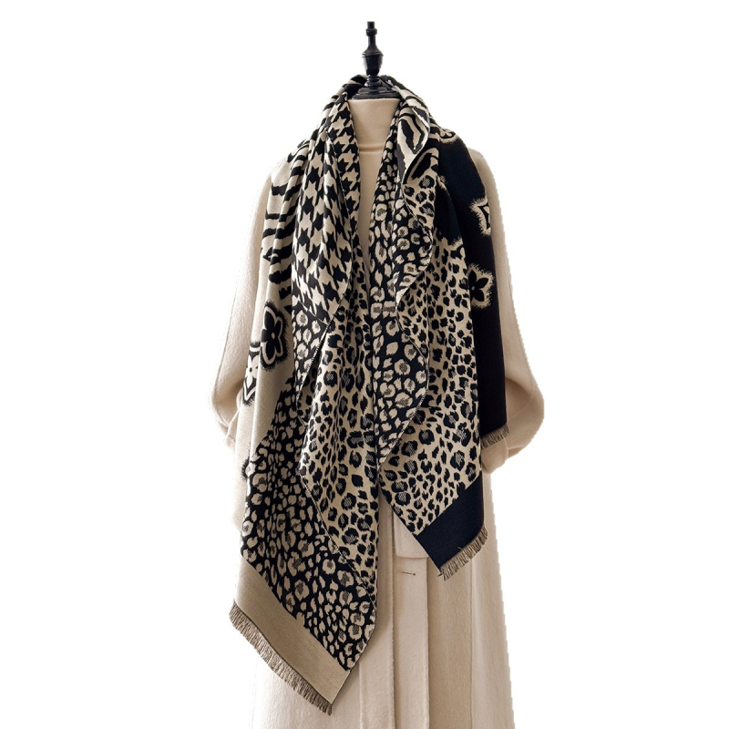 Novi šal s leopard uzorkom i zvjezdicama, korejska verzija, svestran topao šal od umjetnog kašmira za žene, deblji, jacquard obrada