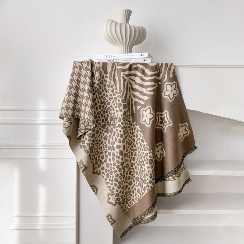 Novi šal s leopard uzorkom i zvjezdicama, korejska verzija, svestran topao šal od umjetnog kašmira za žene, deblji, jacquard obrada
