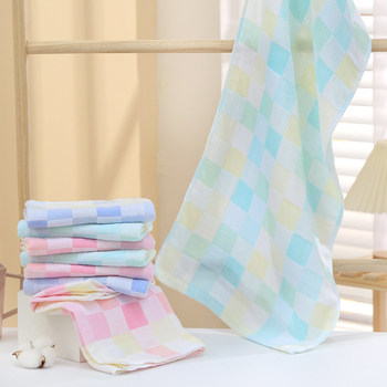 Ručnik za lice od 80% pamuka, karirani uzorak, lagan, težina ispod 50 g, jednostavno tkanje, personalizacija loga