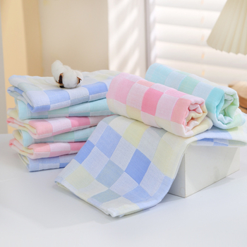 Ručnik za lice od 80% pamuka, karirani uzorak, lagan, težina ispod 50 g, jednostavno tkanje, personalizacija loga