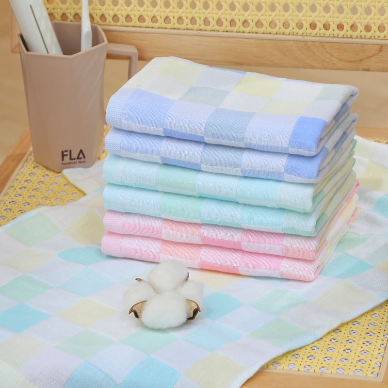 Ručnik za lice od 80% pamuka, karirani uzorak, lagan, težina ispod 50 g, jednostavno tkanje, personalizacija loga