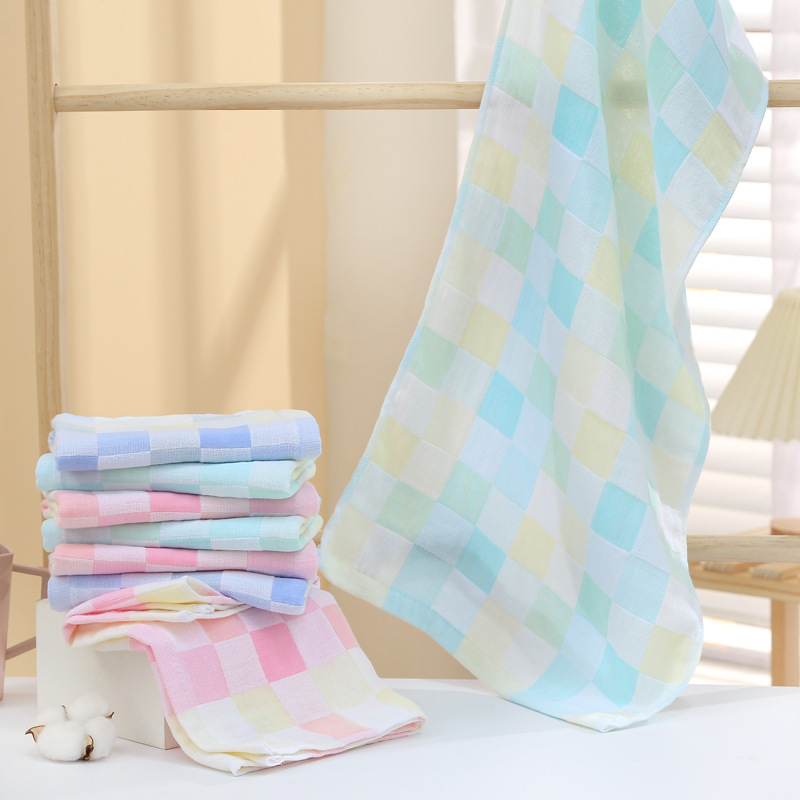 Ručnik za lice od 80% pamuka, karirani uzorak, lagan, težina ispod 50 g, jednostavno tkanje, personalizacija loga