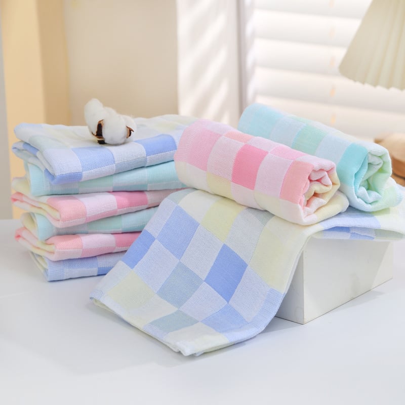 Ručnik za lice od 80% pamuka, karirani uzorak, lagan, težina ispod 50 g, jednostavno tkanje, personalizacija loga