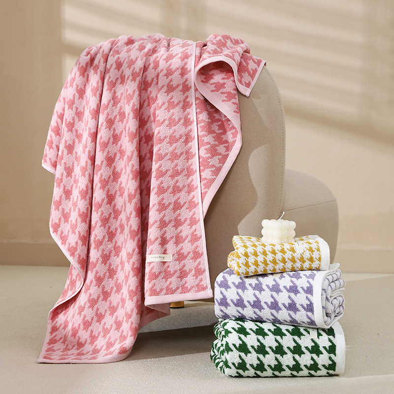 Set ručnika od pamuka s uzorkom houndstooth za kupaonicu i lice, debeli i izuzetno upijajući, 32 vlakna, 500 g+