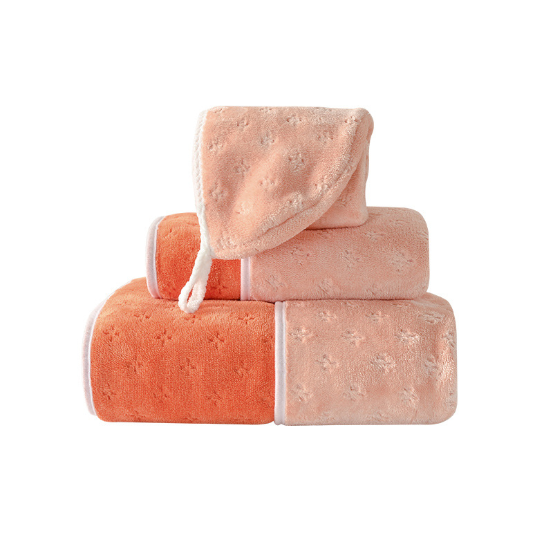 Trojedini set ručnika za kupanje od koralnog flekse, tri komada, s kapom za tuš, 150d, ukupna težina 500 g+, šavovi