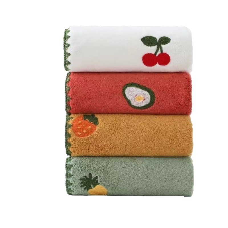 Bright rain Комплект хавлии от корал флис, серия Fruit, с плодова бродерия, 330 GSM, полиестер брокаде