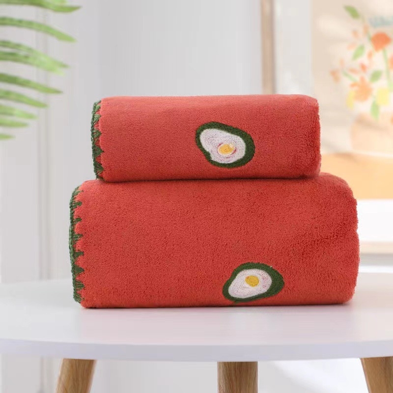 Bright rain Комплект хавлии от корал флис, серия Fruit, с плодова бродерия, 330 GSM, полиестер брокаде