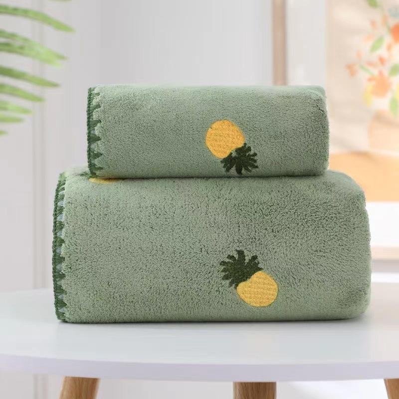 Bright rain Комплект хавлии от корал флис, серия Fruit, с плодова бродерия, 330 GSM, полиестер брокаде