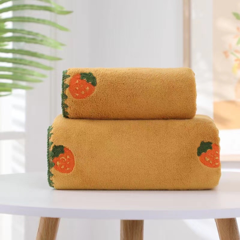 Bright rain Комплект хавлии от корал флис, серия Fruit, с плодова бродерия, 330 GSM, полиестер брокаде