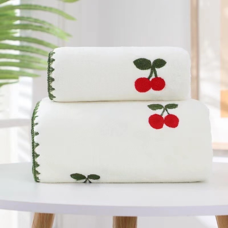 Bright rain Комплект хавлии от корал флис, серия Fruit, с плодова бродерия, 330 GSM, полиестер брокаде