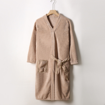 Halat de baie unisex pentru iarnă, țesătură cu plasă ananas, poliester, mâneci lungi