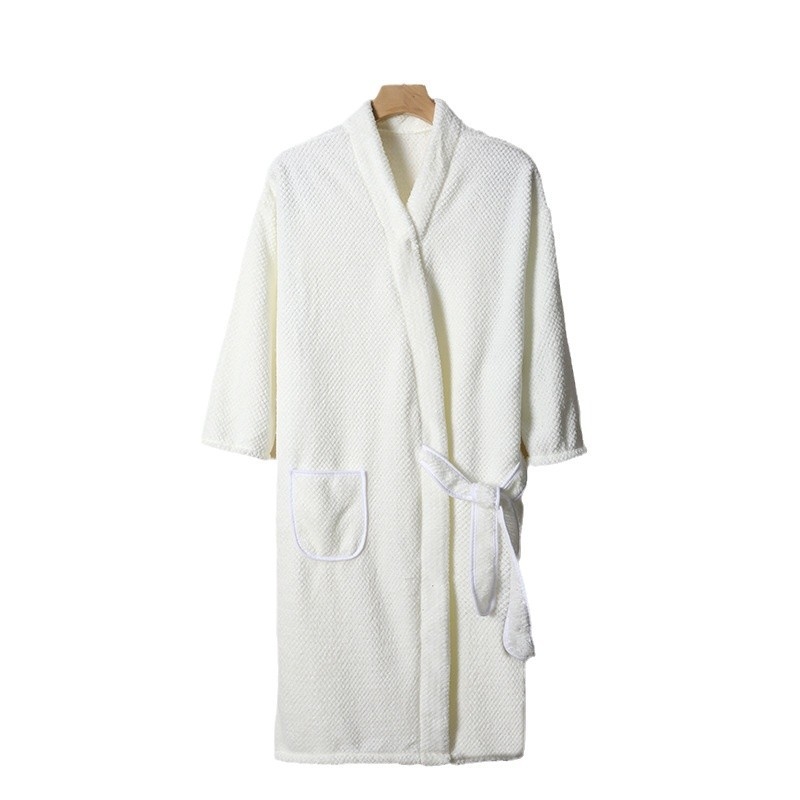 Halat de baie unisex pentru iarnă, țesătură cu plasă ananas, poliester, mâneci lungi