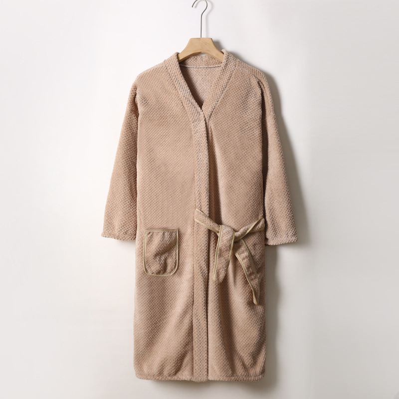 Halat de baie unisex pentru iarnă, țesătură cu plasă ananas, poliester, mâneci lungi