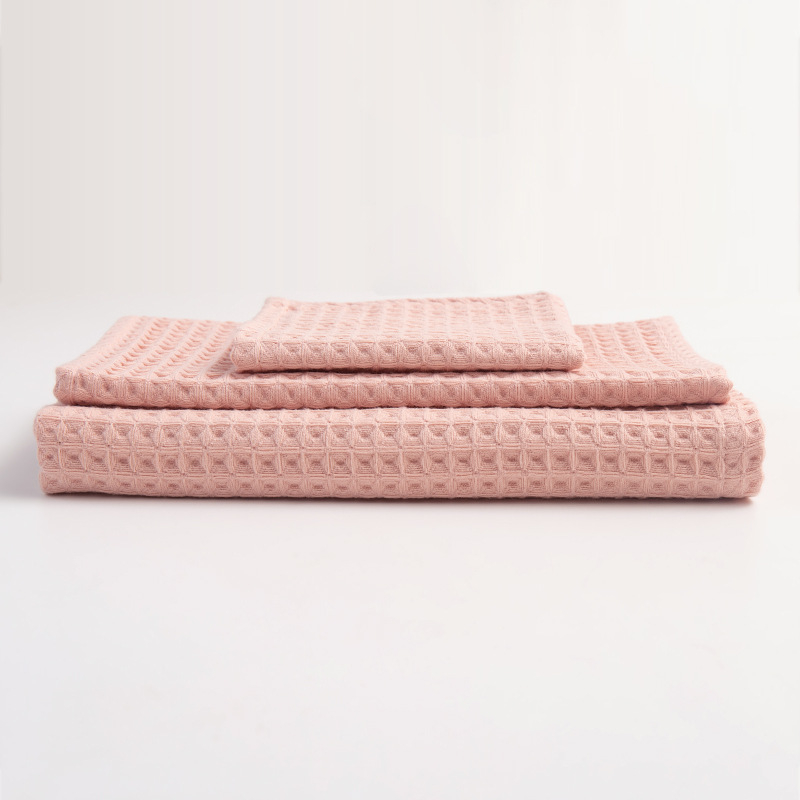 Set ručnika za kupanje od 100% pamuka, dvostruko slojena waffles uzorak medne saće, tri komada: kvadratni ručnik 34x35 cm, ručnik 35x75 cm, ručnik za kupanje 140x70 cm; upija i nježan prema koži.