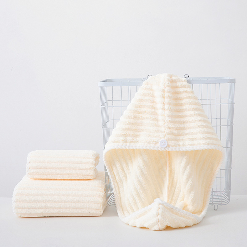 Trodijelni set ručnika od koralnog velura sa kapom za tuš - 150D, šiveno, 300–400 g, prilagodljivo