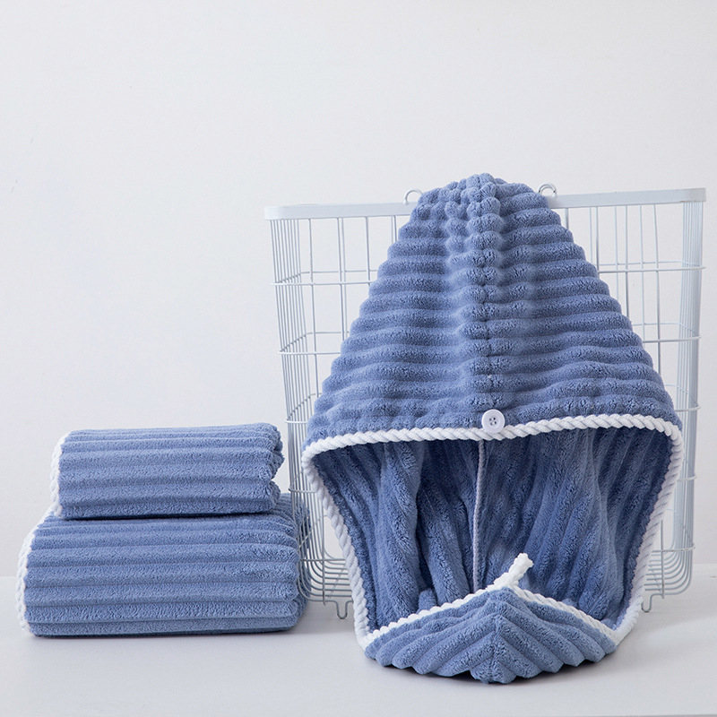 Trodijelni set ručnika od koralnog velura sa kapom za tuš - 150D, šiveno, 300–400 g, prilagodljivo