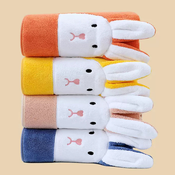 Set de două prosoape de baie cu imprimeu iepuraș: prosoape pentru corp și față, fleece coral, 150D, 350 g, tricot simplu, seria Rabbit, stil drăguț