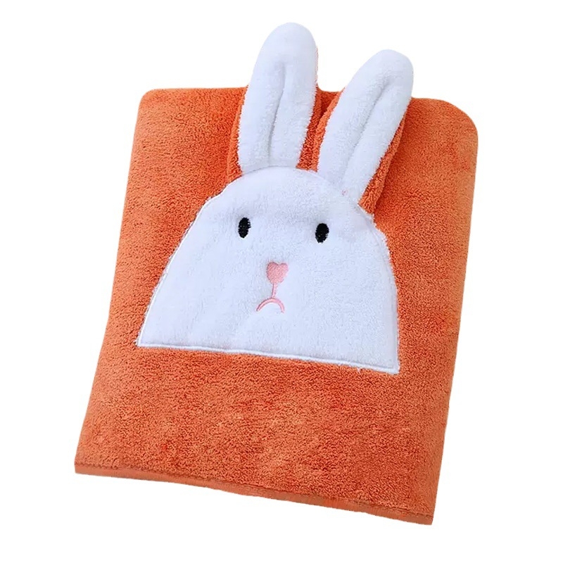 Set de două prosoape de baie cu imprimeu iepuraș: prosoape pentru corp și față, fleece coral, 150D, 350 g, tricot simplu, seria Rabbit, stil drăguț