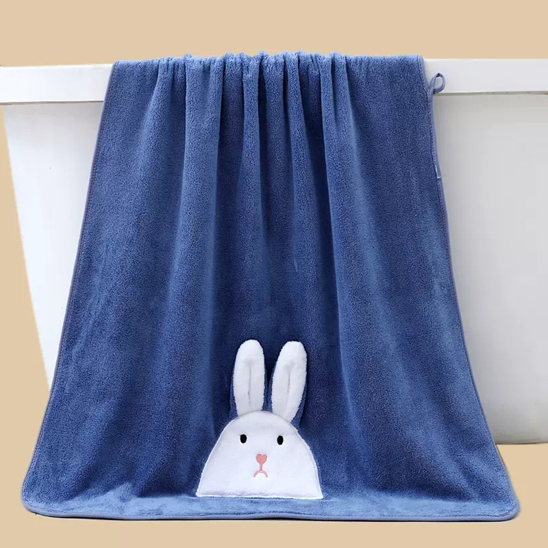 Set de două prosoape de baie cu imprimeu iepuraș: prosoape pentru corp și față, fleece coral, 150D, 350 g, tricot simplu, seria Rabbit, stil drăguț