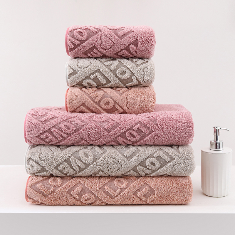 Set prosoape de baie Jacquard din fleece coral imprimat, 150D, 200 g+, cusut