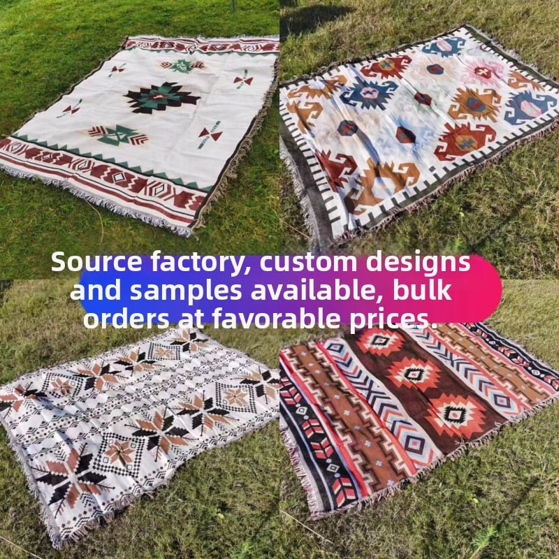 Κουβέρτα υπαίθριας κατασκήνωσης σε μποέμ στυλ με κάλυμμα καναπέ, γεωμετρικό σχέδιο, πολυεστέρας, 800–999 g, για τέσσερις εποχές, προσαρμοσμένη επεξεργασία