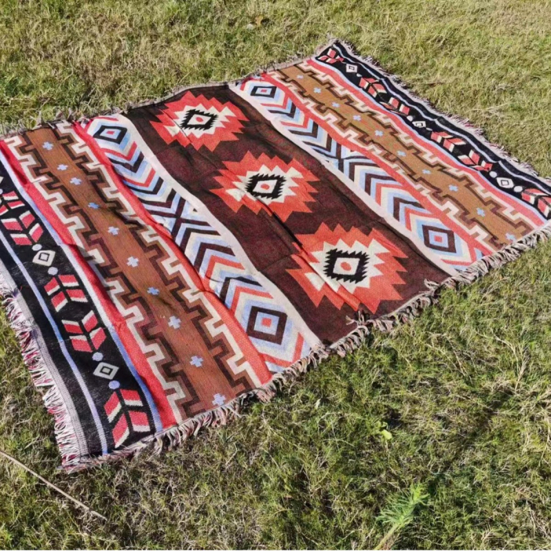 Бохемски стил за открито - кампинг одеяло със завивка за диван, геометричен принт, полиестер, 800–999 g, за четири сезона, персонализирана обработка