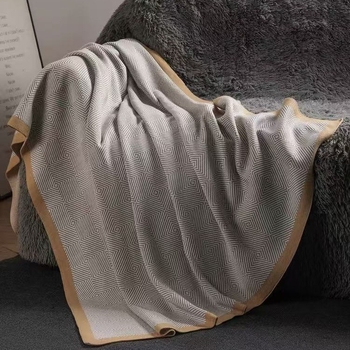 Πλεκτή πολυτελής κουβέρτα ταξιδιού, ακρυλικό, 500–799 g, ριγέ σχέδιο, INS στυλ, τεσσάρων εποχών