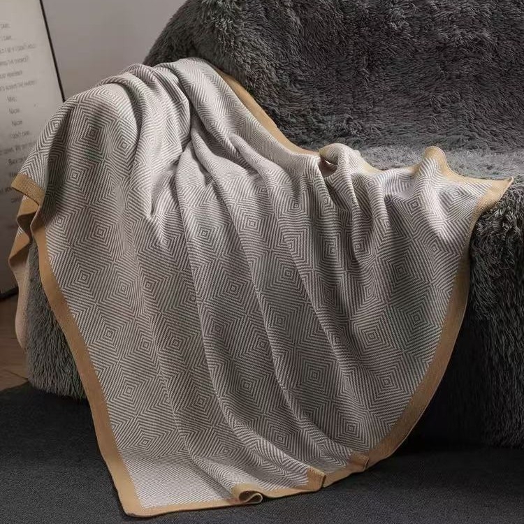 Πλεκτή πολυτελής κουβέρτα ταξιδιού, ακρυλικό, 500–799 g, ριγέ σχέδιο, INS στυλ, τεσσάρων εποχών