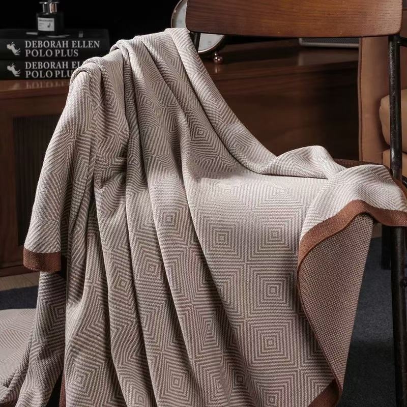 Πλεκτή πολυτελής κουβέρτα ταξιδιού, ακρυλικό, 500–799 g, ριγέ σχέδιο, INS στυλ, τεσσάρων εποχών