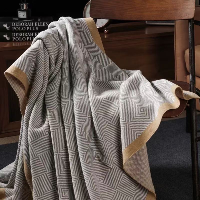 Πλεκτή πολυτελής κουβέρτα ταξιδιού, ακρυλικό, 500–799 g, ριγέ σχέδιο, INS στυλ, τεσσάρων εποχών