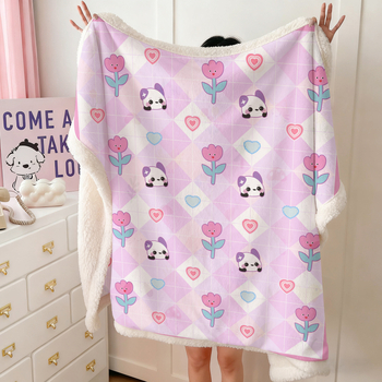 Двоен слой одеяло от млечен велур и агнешка вълна, с ивици, тегло 300–499 г, подходящо за всички сезони