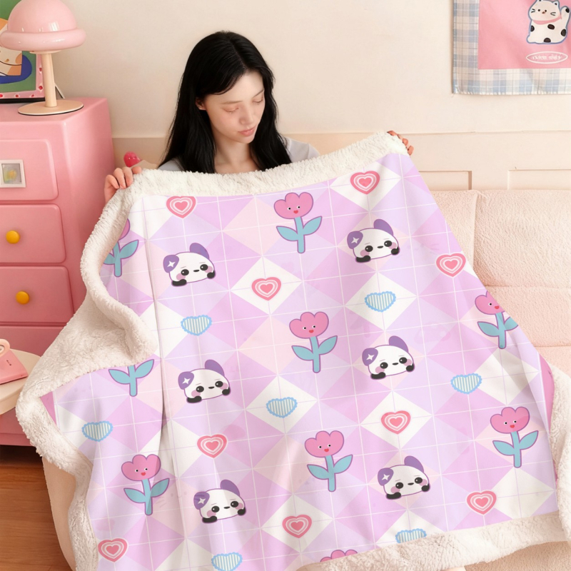 Двоен слой одеяло от млечен велур и агнешка вълна, с ивици, тегло 300–499 г, подходящо за всички сезони