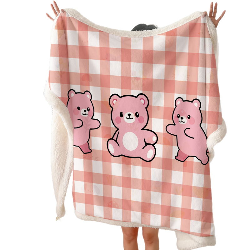 Двоен слой одеяло от млечен велур и агнешка вълна, с ивици, тегло 300–499 г, подходящо за всички сезони