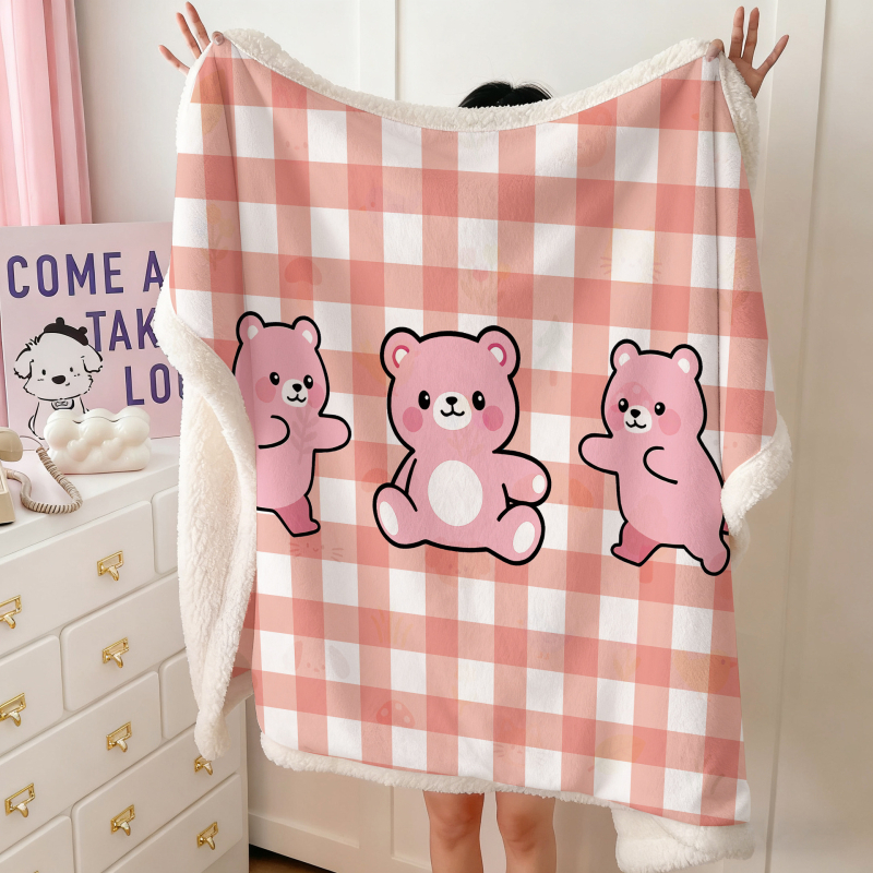 Двоен слой одеяло от млечен велур и агнешка вълна, с ивици, тегло 300–499 г, подходящо за всички сезони