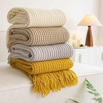 Плетено одеяло с ресни, акрил, 500–799 г, INS стил, декоративно за диван