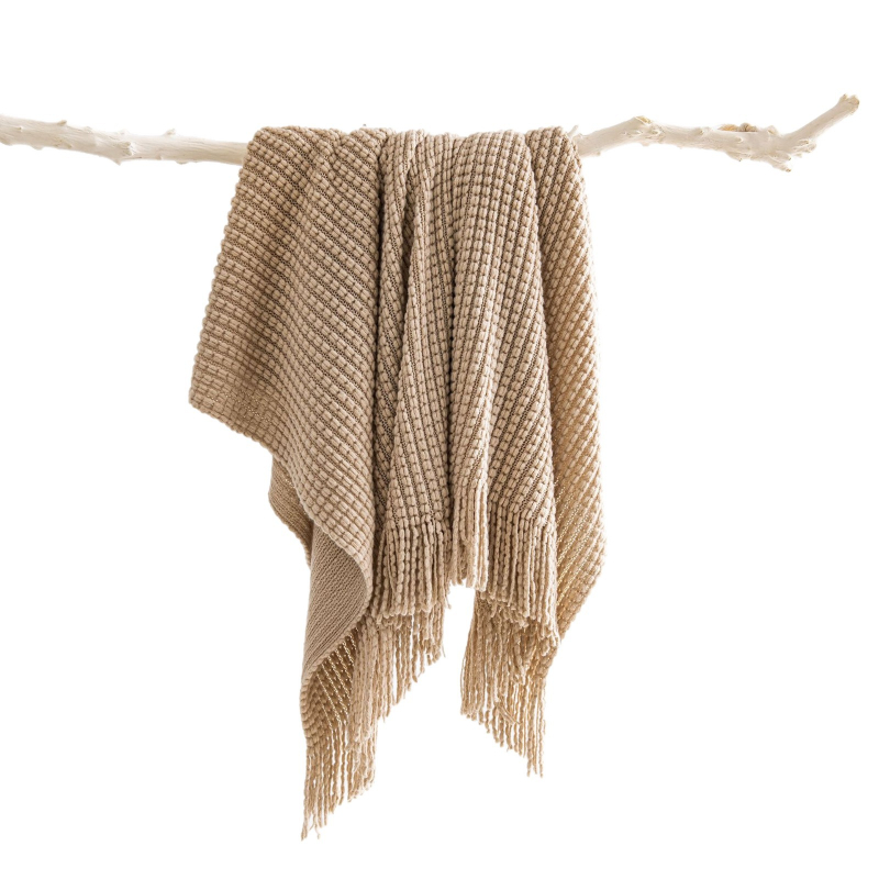 Плетено одеяло с ресни, акрил, 500–799 г, INS стил, декоративно за диван