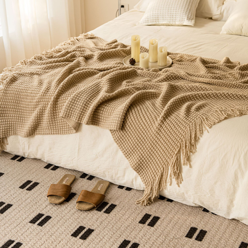 Плетено одеяло с ресни, акрил, 500–799 г, INS стил, декоративно за диван