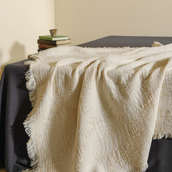 Blogerska deka od pamuka jacquard s resicama za kauč, dom i ured — težina 800–999 g, moderan minimalistički stil, pogodna za sve sezone