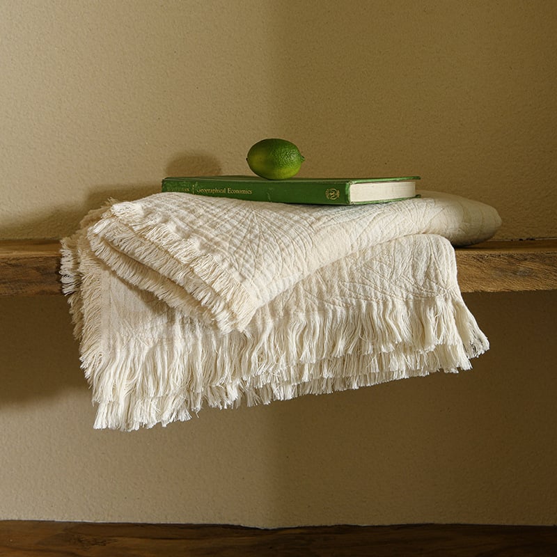 Blogerska deka od pamuka jacquard s resicama za kauč, dom i ured — težina 800–999 g, moderan minimalistički stil, pogodna za sve sezone